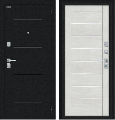 Дверь Браво Техно/BChrome Букле черное/Bianco Melinga